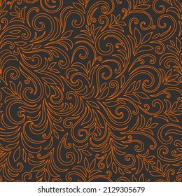 Elegant seamless pattern with leaves and curls. Luxury floral background. Vector illustration, EPS 10.