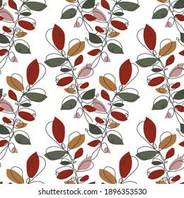 Elegant seamless pattern with leaves, design elements. Floral  pattern for invitations, cards, print, gift wrap, manufacturing, textile, fabric, wallpapers. Continuous line art style