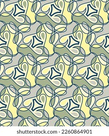 Elegant seamless pattern in lemon tones. Overlapping art forms, stripes, polygons, segments are grouped and arranged in a certain order. Vector. 
