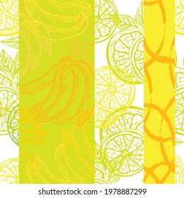 Elegant seamless pattern with lemons and bananas, design elements. Fruit  pattern for invitations, cards, print, gift wrap, manufacturing, textile, fabric, wallpapers. Food, kitchen, vegetarian theme