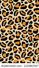 Elegant seamless pattern with leopard coat of fur texture. Decorative animal backdrop with spots. Bright colored vector illustration in flat style for wrapping paper, textile print, wallpaper.