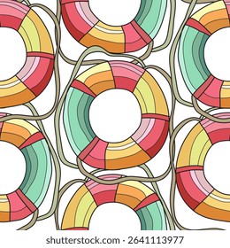 Elegant seamless pattern with lifebuoys, design elements. Summer pattern for invitations, cards, print, gift wrap, manufacturing, textile, fabric, wallpapers
