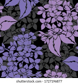 Elegant seamless pattern with lilac flowers, design elements. Floral  pattern for invitations, cards, print, gift wrap, manufacturing, textile, fabric, wallpapers