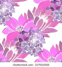 Elegant seamless pattern with lilac, lotus, anemone flowers, design elements. Floral  pattern for invitations, cards, print, gift wrap, manufacturing, textile, fabric, wallpapers