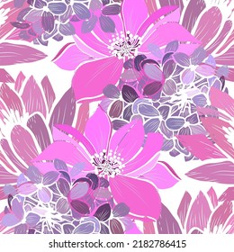 Elegant seamless pattern with lilac, lotus, anemone flowers, design elements. Floral  pattern for invitations, cards, print, gift wrap, manufacturing, textile, fabric, wallpapers