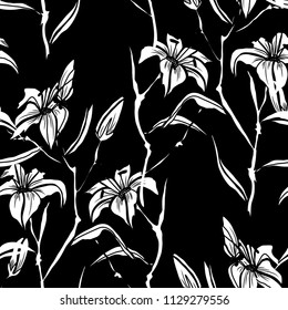 Elegant seamless pattern with lilly flowers, design elements. Floral  pattern for invitations, cards, print, gift wrap, manufacturing, textile, fabric, wallpapers