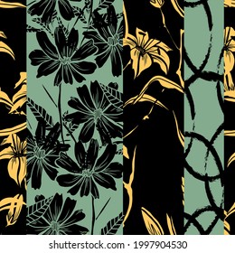 Elegant seamless pattern with lily and chamomile, design elements. Floral  pattern for invitations, cards, print, gift wrap, manufacturing, textile, fabric, wallpapers