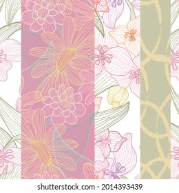 Elegante y sin fisuras con lirio y gamomile, elementos de diseño. Patrón floral para invitaciones, tarjetas, impresiones, envolturas de regalo, manufactura, textiles, tejidos, papel pintado
