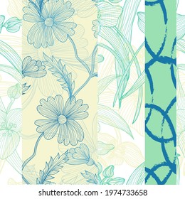 Elegant seamless pattern with lily and cornflower, design elements. Floral  pattern for invitations, cards, print, gift wrap, manufacturing, textile, fabric, wallpapers