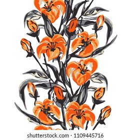 Elegant seamless pattern with lily flowers, design elements. Floral  pattern for invitations, cards, print, gift wrap, manufacturing, textile, fabric, wallpapers