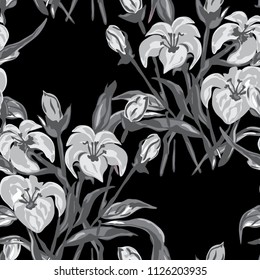 Elegant seamless pattern with lily flowers, design elements. Floral  pattern for invitations, cards, print, gift wrap, manufacturing, textile, fabric, wallpapers