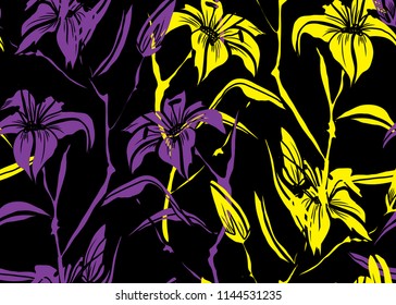 Elegant seamless pattern with lily flowers, design elements. Floral  pattern for invitations, cards, print, gift wrap, manufacturing, textile, fabric, wallpapers