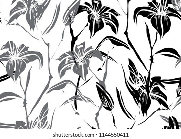 Elegant seamless pattern with lily flowers, design elements. Floral  pattern for invitations, cards, print, gift wrap, manufacturing, textile, fabric, wallpapers