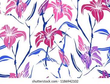 Elegant seamless pattern with lily flowers, design elements. Floral  pattern for invitations, cards, print, gift wrap, manufacturing, textile, fabric, wallpapers