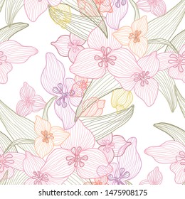 Elegant seamless pattern with lily flowers, design elements. Floral  pattern for invitations, cards, print, gift wrap, manufacturing, textile, fabric, wallpapers