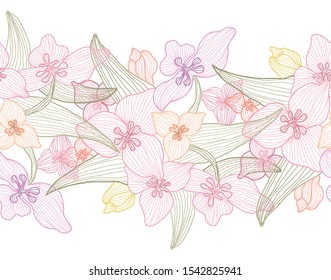 Elegant seamless pattern with lily flowers, design elements. Floral  pattern for invitations, cards, print, gift wrap, manufacturing, textile, fabric, wallpapers