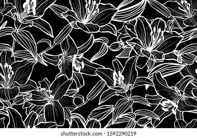 Elegant seamless pattern with lily flowers, design elements. Floral  pattern for invitations, cards, print, gift wrap, manufacturing, textile, fabric, wallpapers