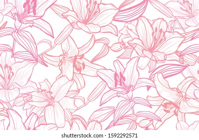 Elegant seamless pattern with lily flowers, design elements. Floral  pattern for invitations, cards, print, gift wrap, manufacturing, textile, fabric, wallpapers
