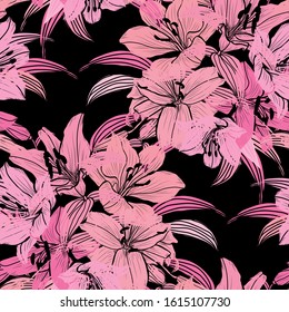 Elegant seamless pattern with lily flowers, design elements. Floral  pattern for invitations, cards, print, gift wrap, manufacturing, textile, fabric, wallpapers