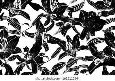 Elegant seamless pattern with lily flowers, design elements. Floral  pattern for invitations, cards, print, gift wrap, manufacturing, textile, fabric, wallpapers