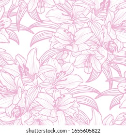 Elegant seamless pattern with lily flowers, design elements. Floral  pattern for invitations, cards, print, gift wrap, manufacturing, textile, fabric, wallpapers