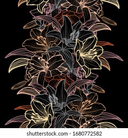 Elegant seamless pattern with lily flowers, design elements. Floral  pattern for invitations, cards, print, gift wrap, manufacturing, textile, fabric, wallpapers