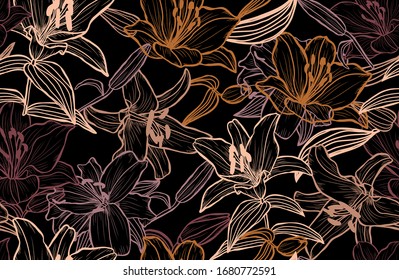 Elegant seamless pattern with lily flowers, design elements. Floral  pattern for invitations, cards, print, gift wrap, manufacturing, textile, fabric, wallpapers