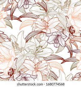 Elegant seamless pattern with lily flowers, design elements. Floral  pattern for invitations, cards, print, gift wrap, manufacturing, textile, fabric, wallpapers