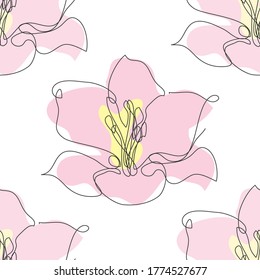 Elegant seamless pattern with lily flowers, design elements. Floral  pattern for invitations, cards, print, gift wrap, manufacturing, textile, fabric, wallpapers. Continuous line art style