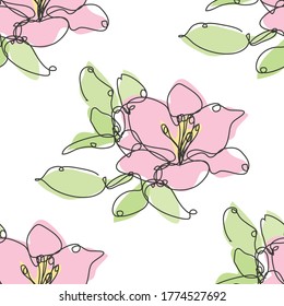 Elegant seamless pattern with lily flowers, design elements. Floral  pattern for invitations, cards, print, gift wrap, manufacturing, textile, fabric, wallpapers. Continuous line art style