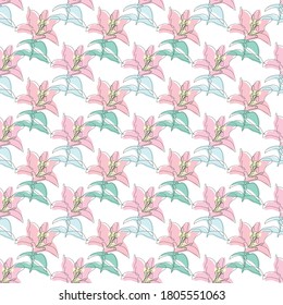 Elegant seamless pattern with lily flowers, design elements. Floral  pattern for invitations, cards, print, gift wrap, manufacturing, textile, fabric, wallpapers. Continuous line art style