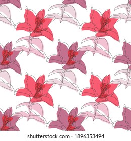 Elegante y sin fisuras con flores de lirio, elementos de diseño. Patrón floral para invitaciones, tarjetas, impresiones, envoltura de regalo, manufactura, textiles, tela, papel pintado. Estilo de arte de línea continuo