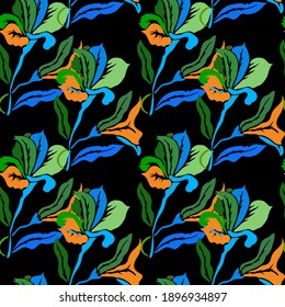 Elegante y sin fisuras con flores de lirio, elementos de diseño. Patrón floral para invitaciones, tarjetas, impresiones, envolturas de regalo, manufactura, textiles, tejidos, papeles pintados