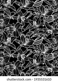 Elegantes, nahtloses Muster mit Lilienblumen, Design-Elementen. Blumenmuster für Einladungen, Karten, Druck, Geschenkverpackungen, Herstellung, Textilien, Gewebe, Wallpaper