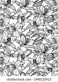 Elegant seamless pattern with lily flowers, design elements. Floral  pattern for invitations, cards, print, gift wrap, manufacturing, textile, fabric, wallpapers