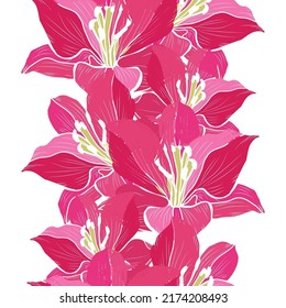 Elegante y sin fisuras con flores de lirio, elementos de diseño. Patrón floral para invitaciones, tarjetas, impresiones, envolturas de regalo, manufactura, textiles, tejidos, papeles pintados