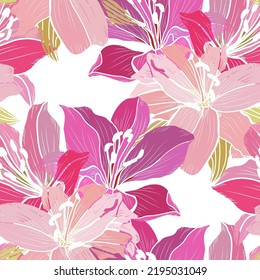 Elegant seamless pattern with lily flowers, design elements. Floral  pattern for invitations, cards, print, gift wrap, manufacturing, textile, fabric, wallpapers