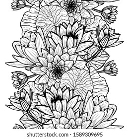 Elegant seamless pattern with lotus flowers, design elements. Floral  pattern for invitations, cards, print, gift wrap, manufacturing, textile, fabric, wallpapers