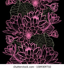Elegant seamless pattern with lotus flowers, design elements. Floral  pattern for invitations, cards, print, gift wrap, manufacturing, textile, fabric, wallpapers