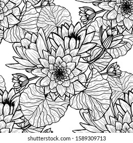 Elegant seamless pattern with lotus flowers, design elements. Floral  pattern for invitations, cards, print, gift wrap, manufacturing, textile, fabric, wallpapers