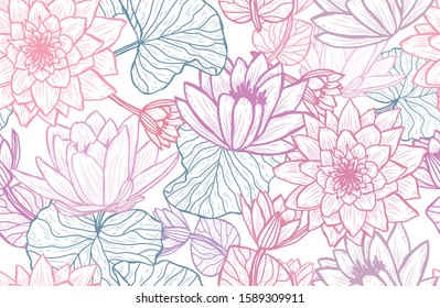Elegant seamless pattern with lotus flowers, design elements. Floral  pattern for invitations, cards, print, gift wrap, manufacturing, textile, fabric, wallpapers