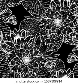 Elegant seamless pattern with lotus flowers, design elements. Floral  pattern for invitations, cards, print, gift wrap, manufacturing, textile, fabric, wallpapers