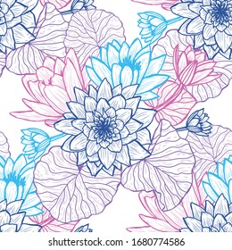 Elegant seamless pattern with lotus flowers, design elements. Floral  pattern for invitations, cards, print, gift wrap, manufacturing, textile, fabric, wallpapers