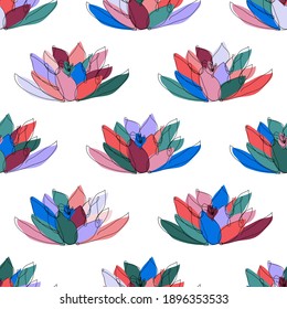 Elegant seamless pattern with lotus flowers, design elements. Floral  pattern for invitations, cards, print, gift wrap, manufacturing, textile, fabric, wallpapers. Continuous line art style