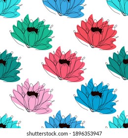 Elegant seamless pattern with lotus flowers, design elements. Floral  pattern for invitations, cards, print, gift wrap, manufacturing, textile, fabric, wallpapers. Continuous line art style