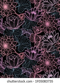 Elegant seamless pattern with lotus flowers, design elements. Floral  pattern for invitations, cards, print, gift wrap, manufacturing, textile, fabric, wallpapers