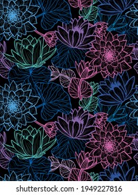 Elegant seamless pattern with lotus flowers, design elements. Floral  pattern for invitations, cards, print, gift wrap, manufacturing, textile, fabric, wallpapers