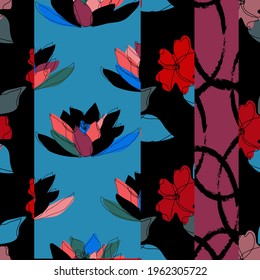 Elegant seamless pattern with lotus and hibiscus flowers, design elements. Floral  pattern for invitations, cards, print, gift wrap, manufacturing, textile, fabric, wallpapers