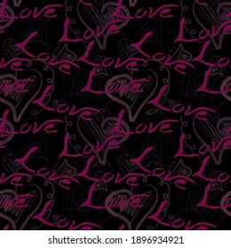 Elegant seamless pattern with love words, design elements. Romantic  pattern for invitations, cards, print, gift wrap, manufacturing, textile, fabric, wallpapers