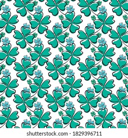 Elegant seamless pattern with lucky clovers, design elements. Patrick pattern for invitations, cards, print, gift wrap, manufacturing, textile, fabric, wallpapers